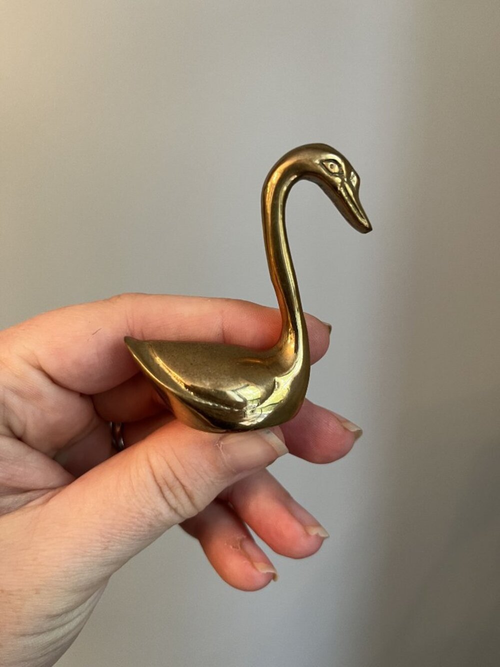Vintage Brass Swan Miniature Figurine 2.5" Tall - Elegant Decorative Accent Piec
